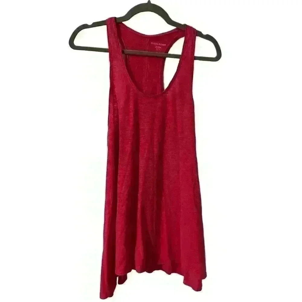 Eileen Fisher Oversized Hot Pink Tank Organic Cotton Hemp Blend XS